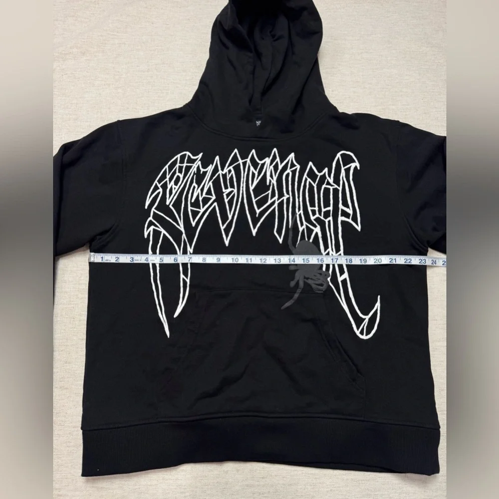 Revenge Men’s Black Hoodie Spider Arch Hoodie Black Glow In The Dark Streetwear